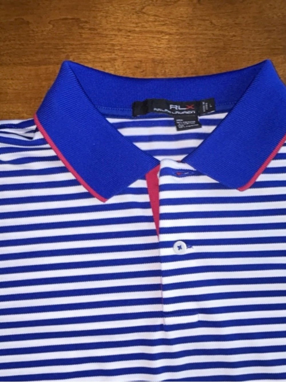 Ralph Lauren Striped Blue & White Polo with Red Trim